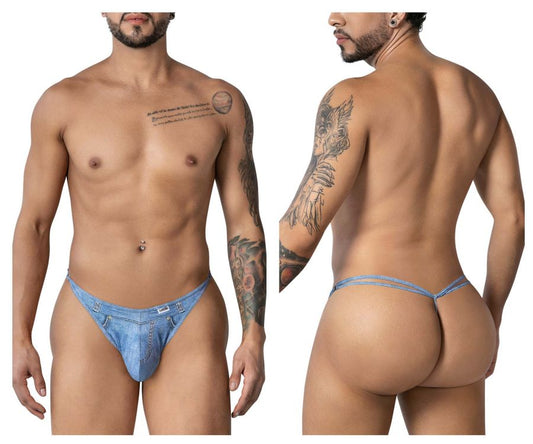 CandyMan Men's Underwear 99899 Cowboy Thongs Color Denim Blue