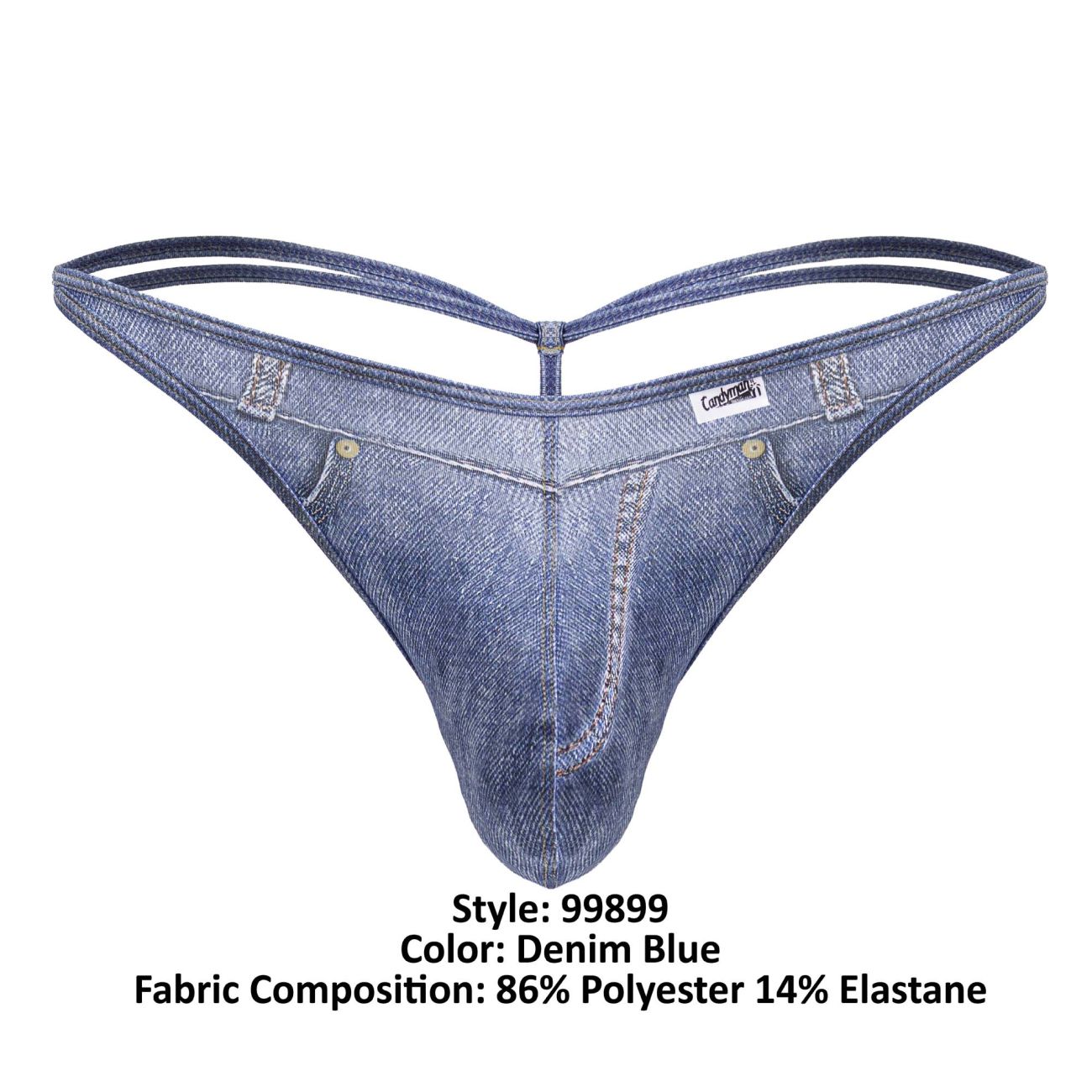 CandyMan Men's Underwear 99899 Cowboy Thongs Color Denim Blue