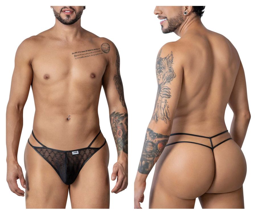 CandyMan Men's Underwear 99903 Geometric Mesh Thongs Color Black