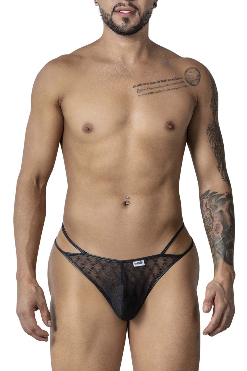 CandyMan Men's Underwear 99903 Geometric Mesh Thongs Color Black
