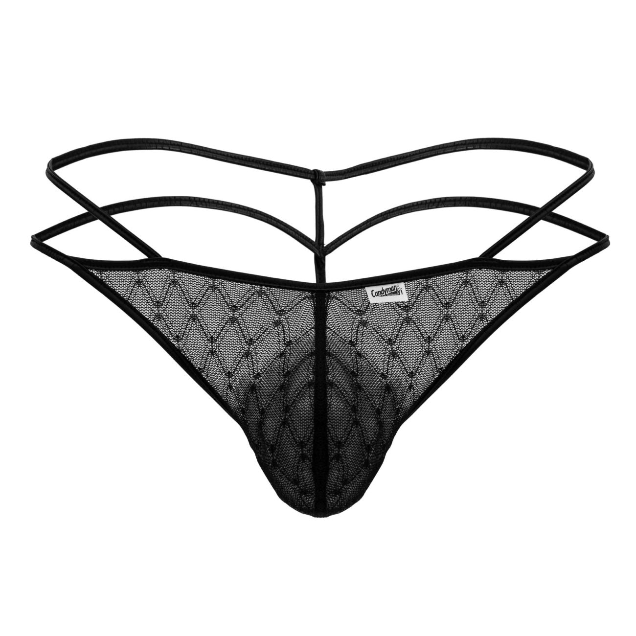 CandyMan Men's Underwear 99903 Geometric Mesh Thongs Color Black