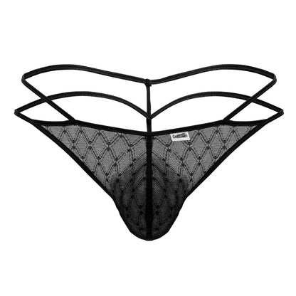 CandyMan Men's Underwear 99903 Geometric Mesh Thongs Color Black
