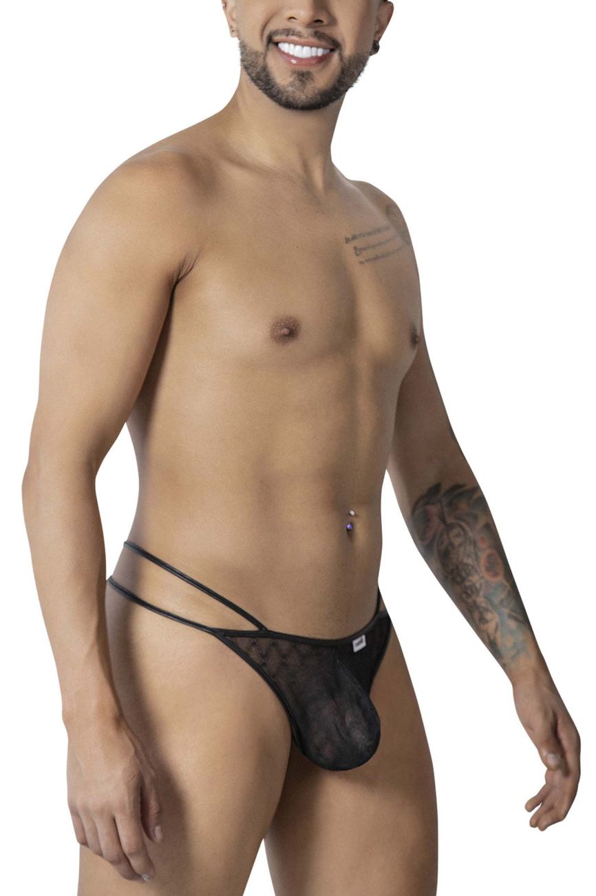 CandyMan Men's Underwear 99903 Geometric Mesh Thongs Color Black
