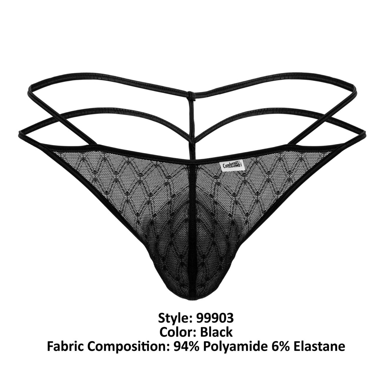 CandyMan Men's Underwear 99903 Geometric Mesh Thongs Color Black