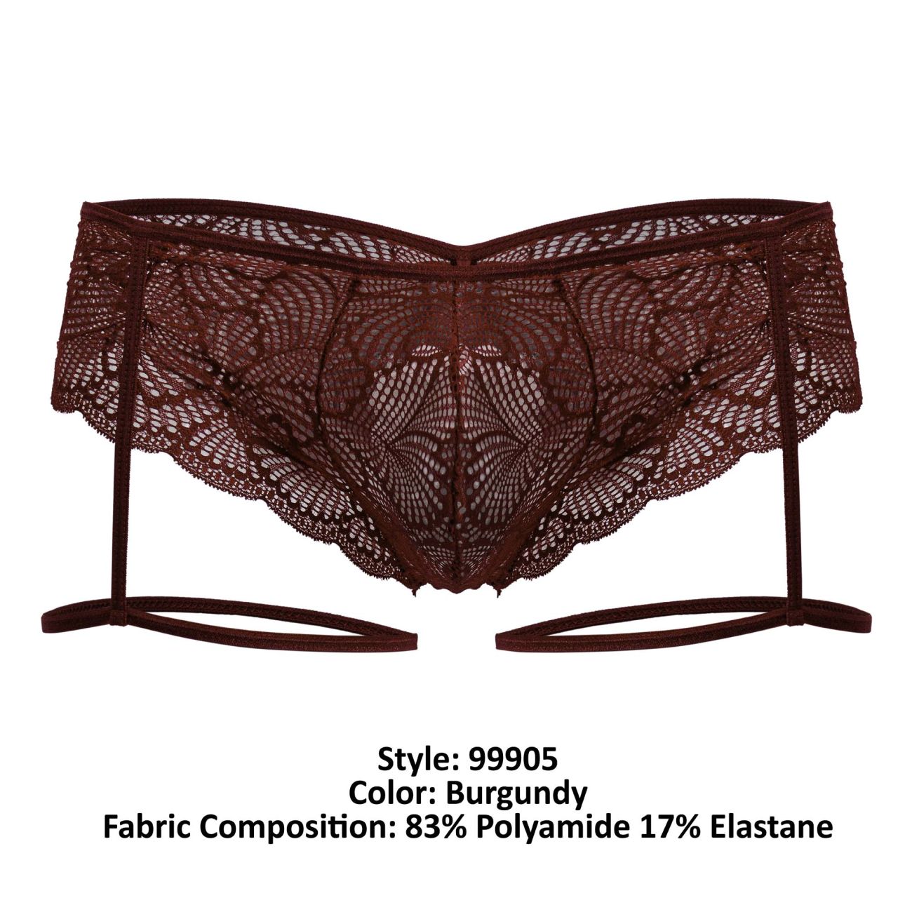 CandyMan Men's Underwear 99905 Garter Lace Briefs Color Burgundy