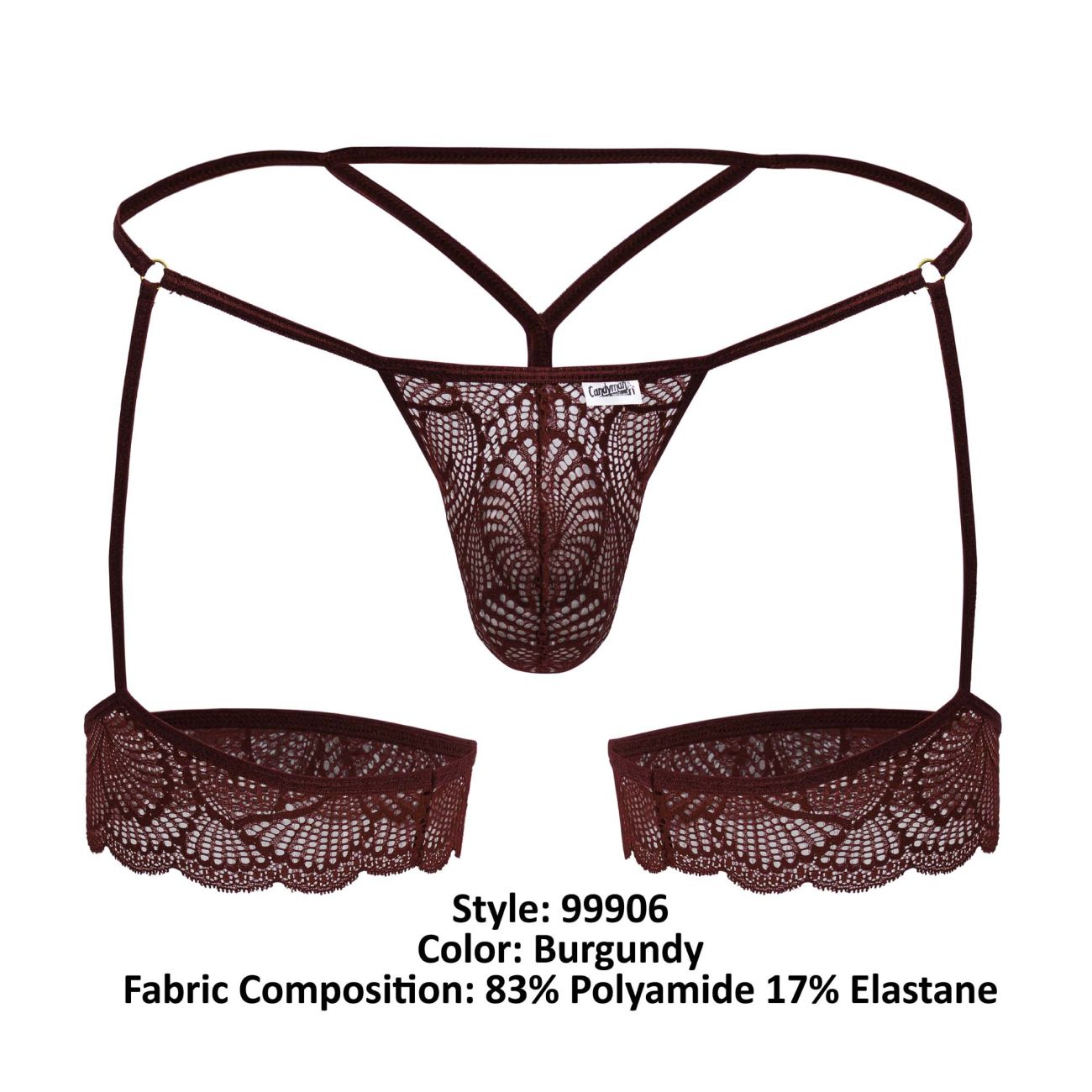 CandyMan Men's Underwear 99906 Garter Lace Thongs Color Burgundy