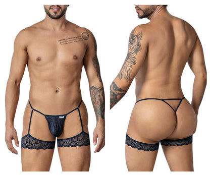 CandyMan Men's Underwear 99906 Garter Lace Thongs Color Navy