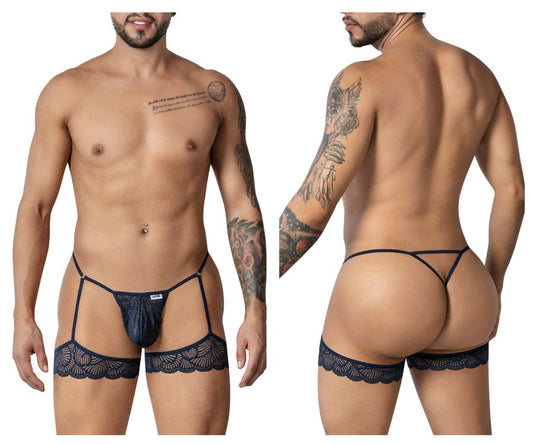 CandyMan Men's Underwear 99906 Garter Lace Thongs Color Navy
