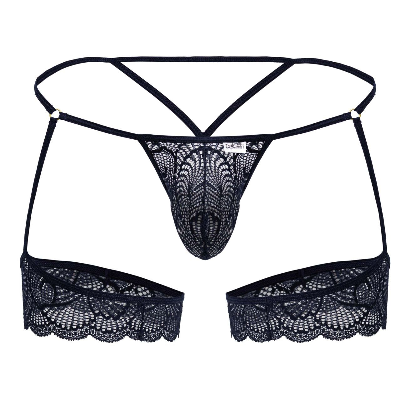 CandyMan Men's Underwear 99906 Garter Lace Thongs Color Navy