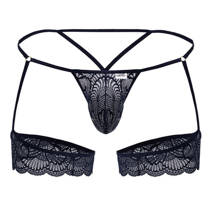 CandyMan Men's Underwear 99906 Garter Lace Thongs Color Navy