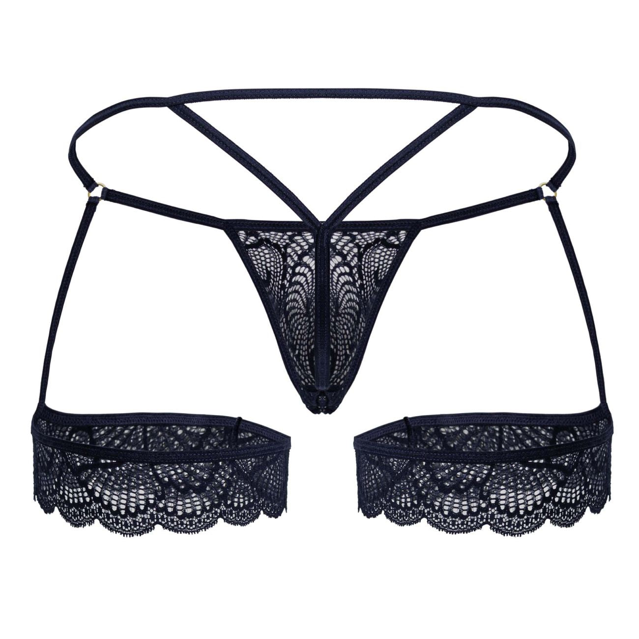 CandyMan Men's Underwear 99906 Garter Lace Thongs Color Navy