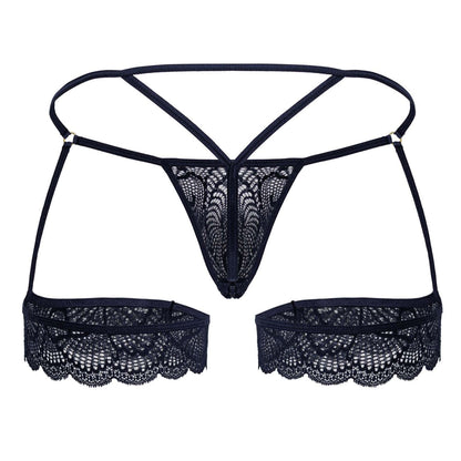 CandyMan Men's Underwear 99906 Garter Lace Thongs Color Navy