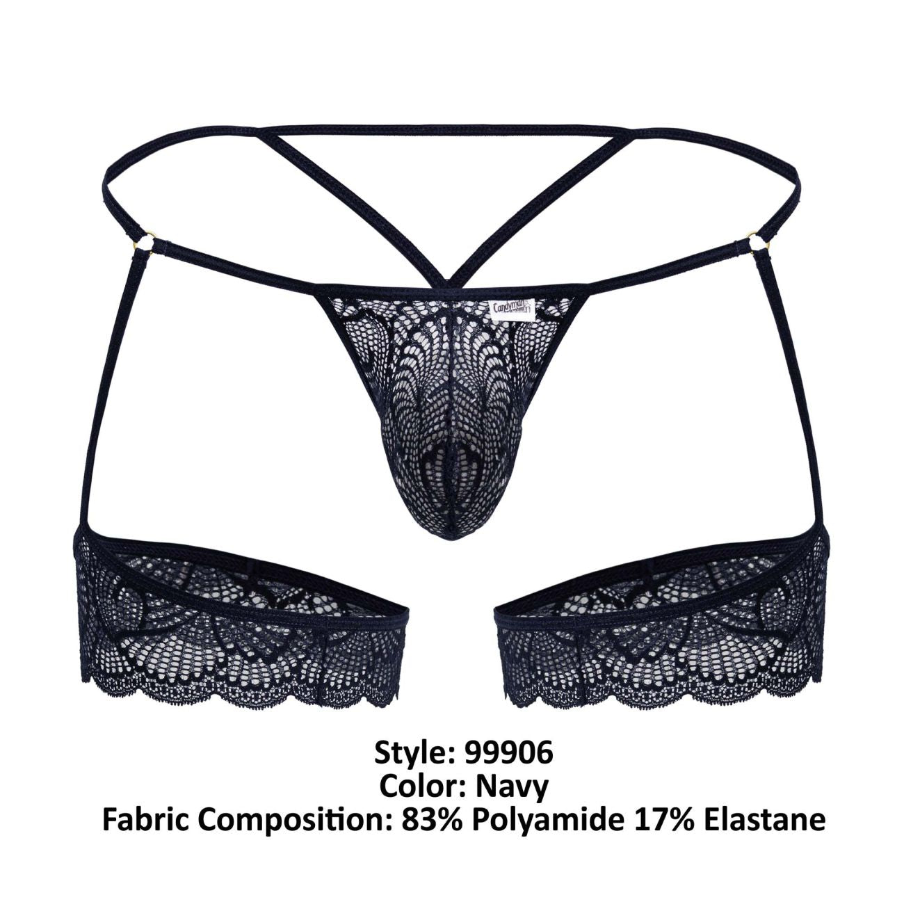 CandyMan Men's Underwear 99906 Garter Lace Thongs Color Navy