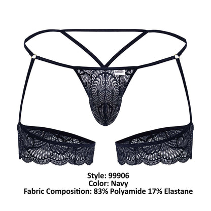 CandyMan Men's Underwear 99906 Garter Lace Thongs Color Navy