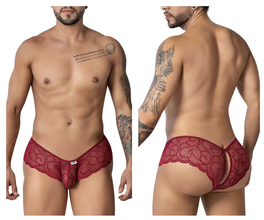 CandyMan 99907 Men's Underwear Lace Trunks Color Burgundy