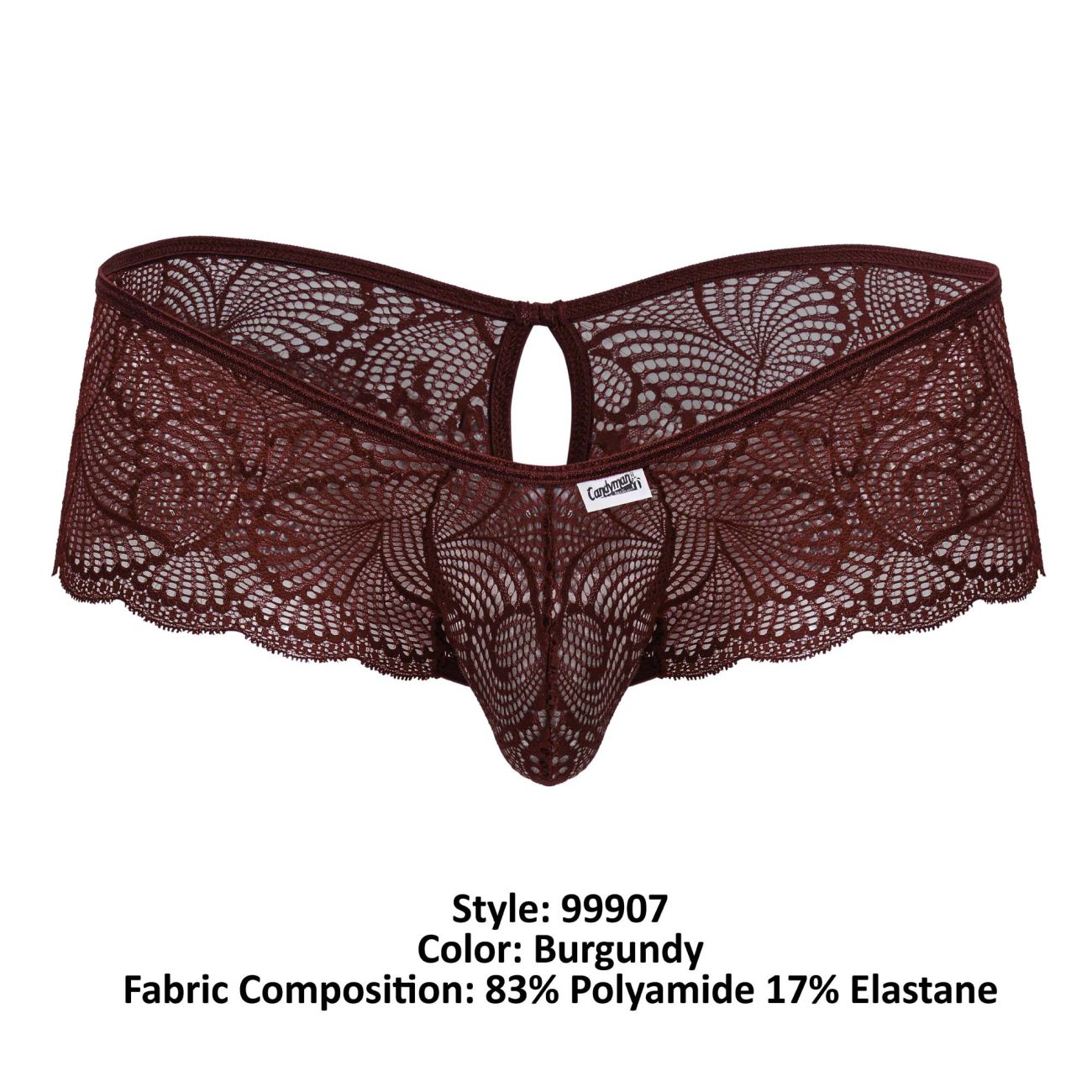 CandyMan 99907 Men's Underwear Lace Trunks Color Burgundy
