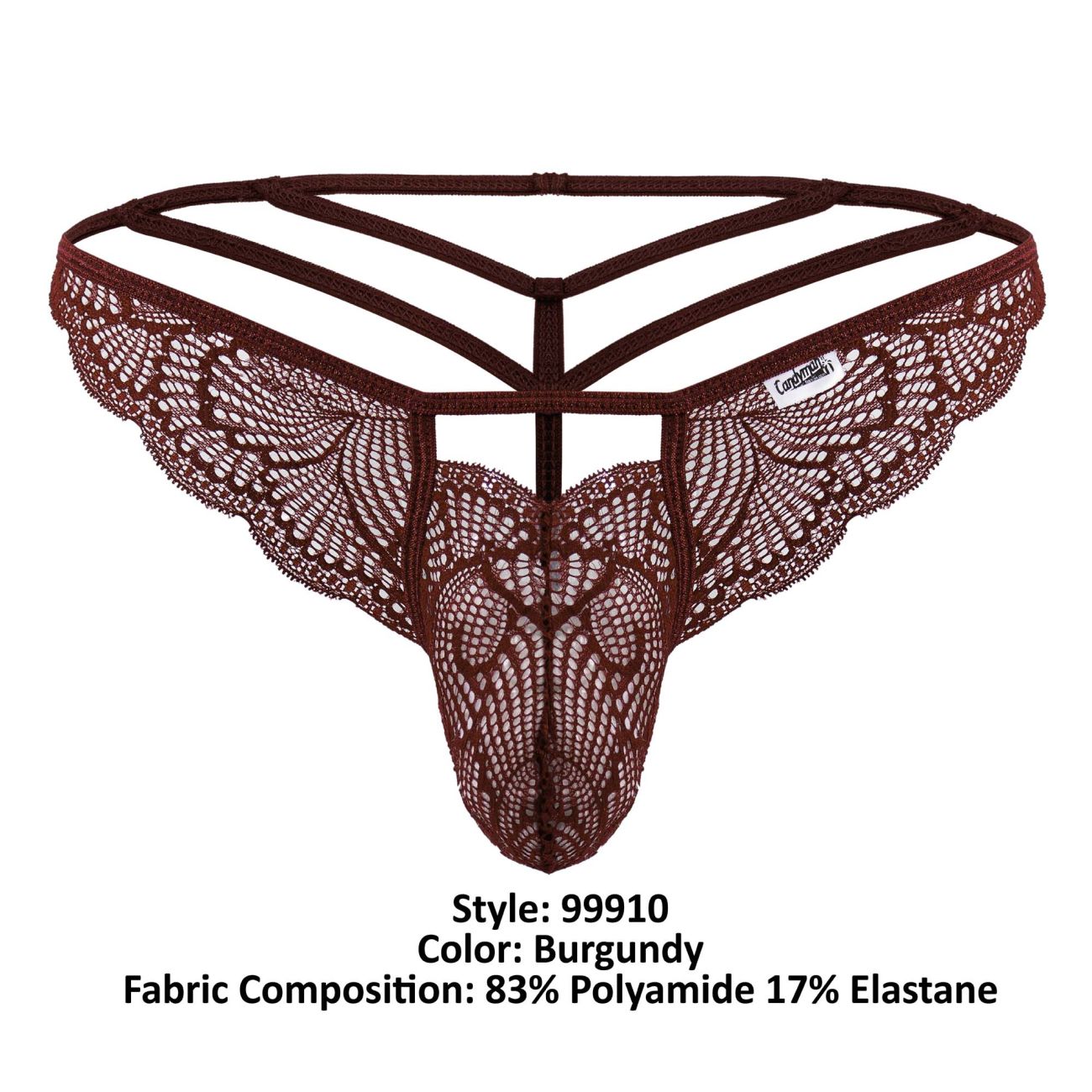 CandyMan Men's Underwear 99910 Lace Thongs Color Burgundy