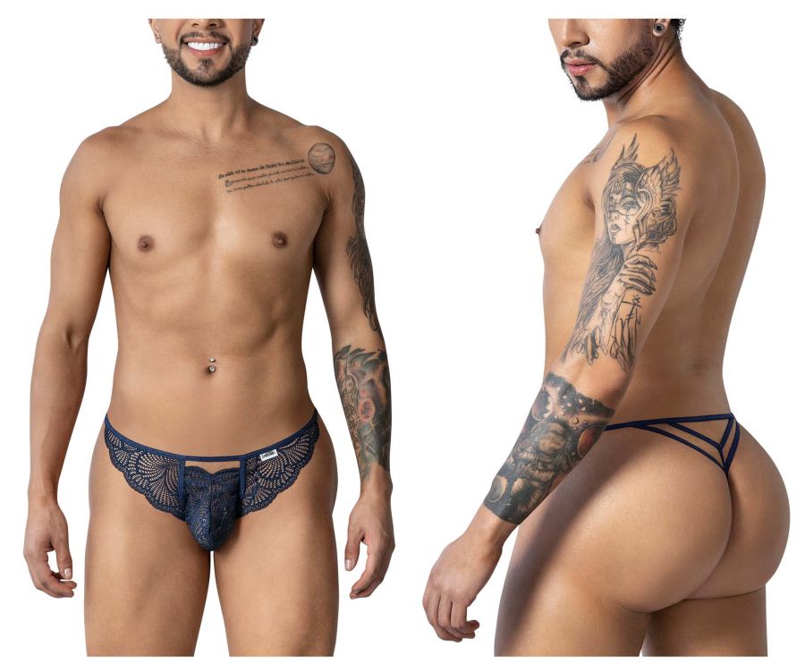 CandyMan Men's Underwear 99910 Lace Thongs Color Navy