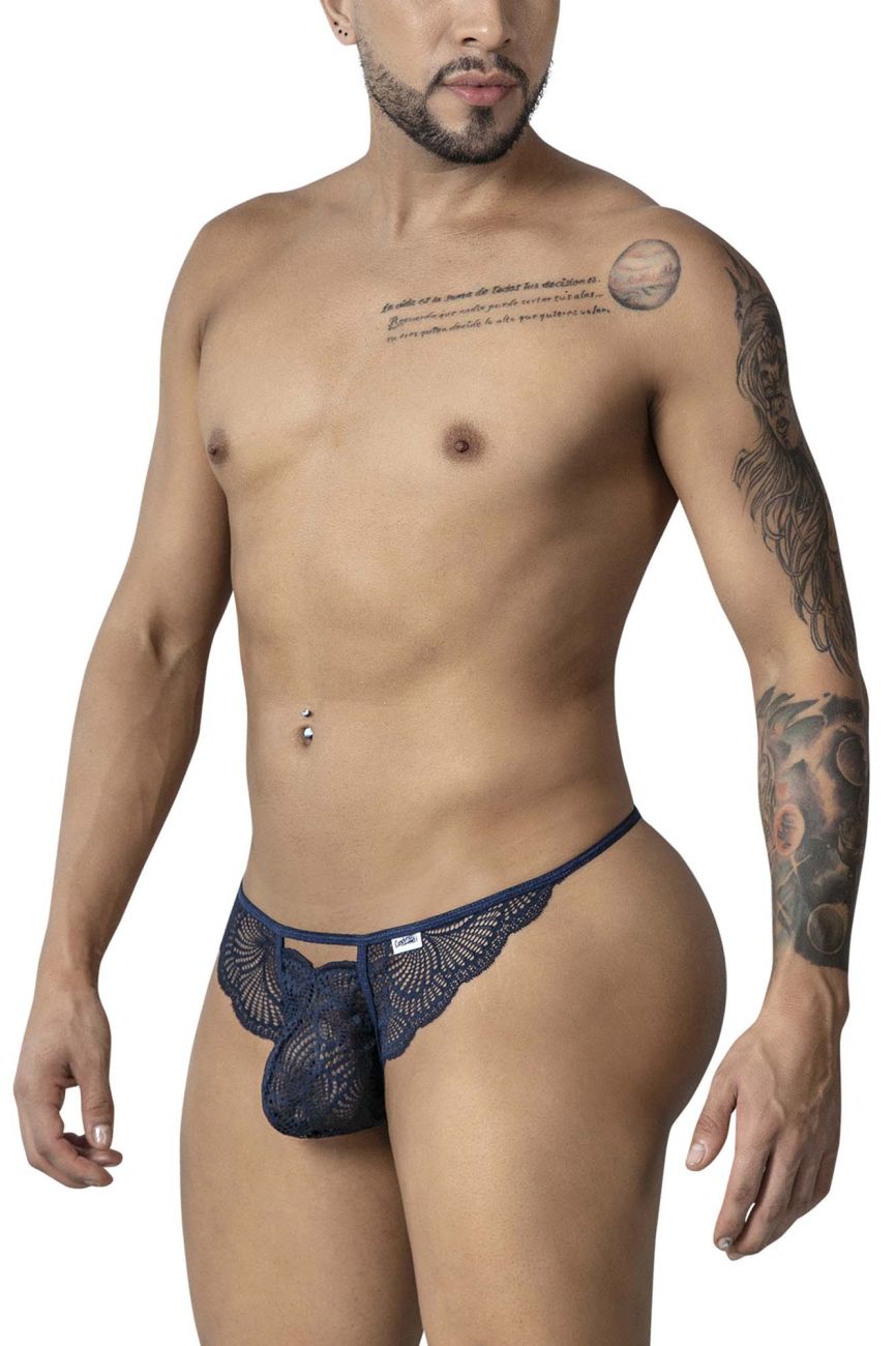 CandyMan Men's Underwear 99910 Lace Thongs Color Navy