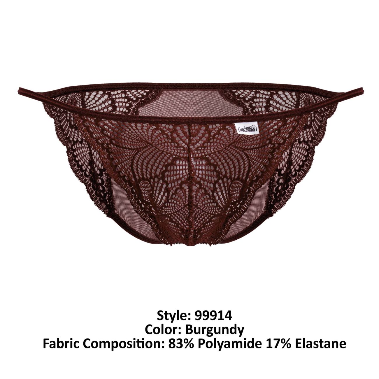 CandyMan Men's Underwear 99914 Lace Briefs Color Burgundy