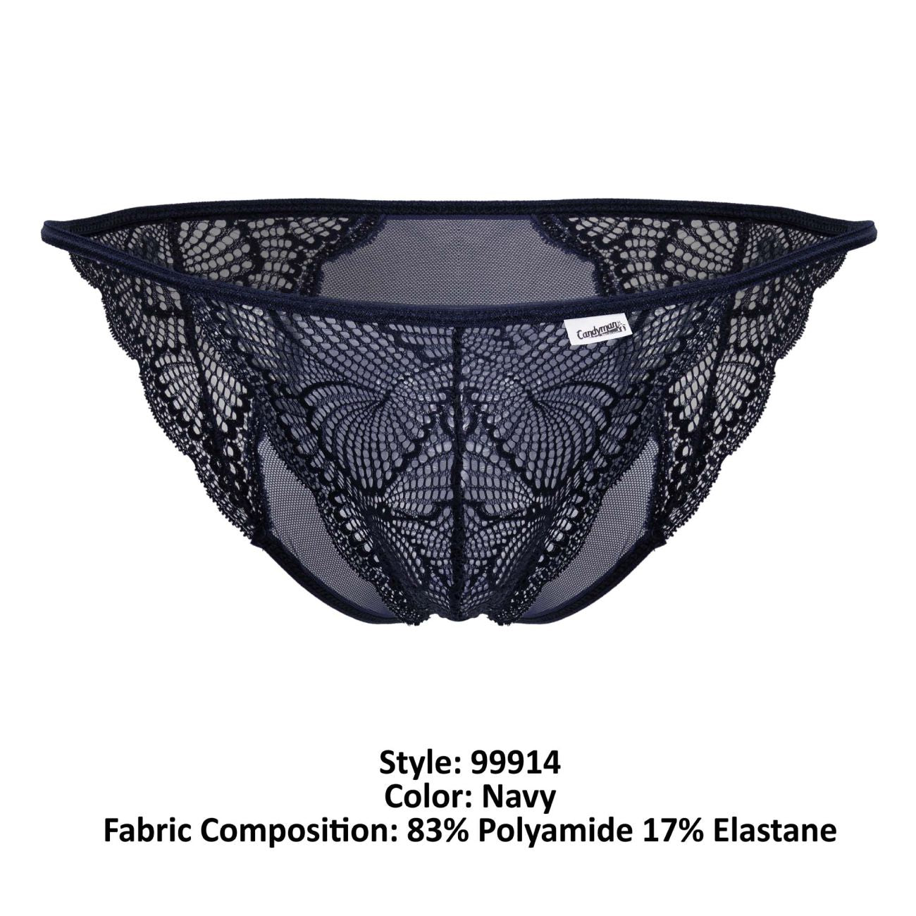 CandyMan Men's Underwear 99914 Lace Briefs Color Navy