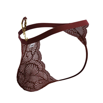 Burgundy Lace Polyamide Thong - view 6