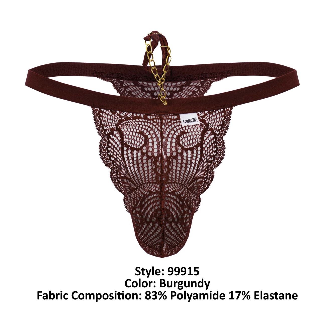 CandyMan Men's Underwear 99915 Lace Thongs Color Burgundy