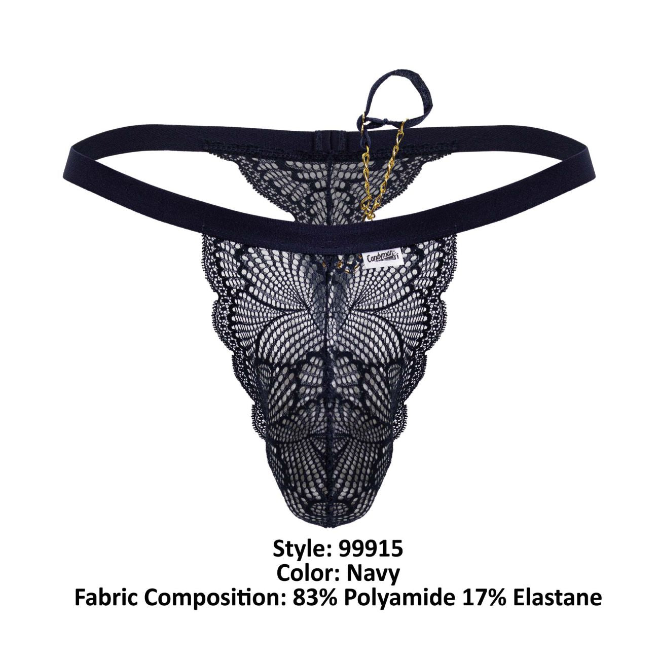 CandyMan Men's Underwear 99915 Lace Thongs Color Navy