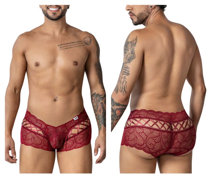 CandyMan Men's Underwear 99916 Lace Trunks Color Burgundy