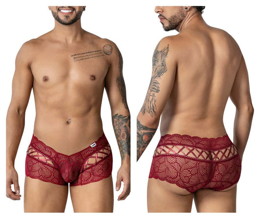 CandyMan Men's Underwear 99916 Lace Trunks Color Burgundy