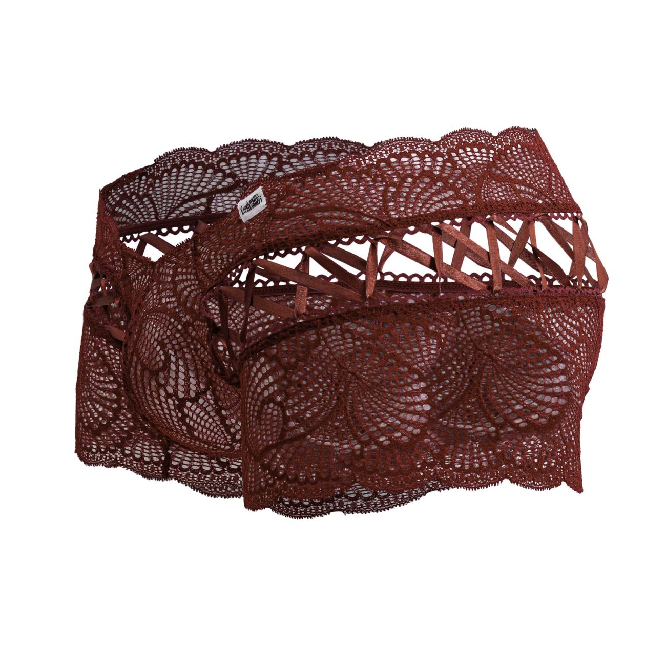 CandyMan Men's Underwear 99916 Lace Trunks Color Burgundy