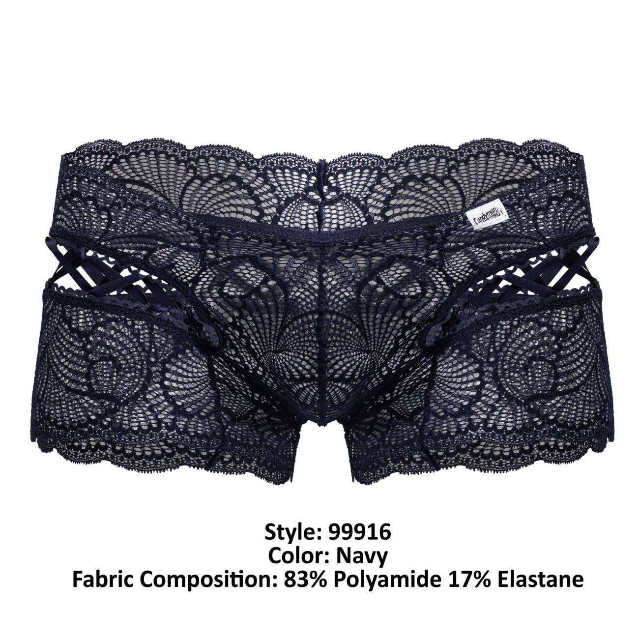 CandyMan Men's Underwear 99916 Lace Trunks Color Navy