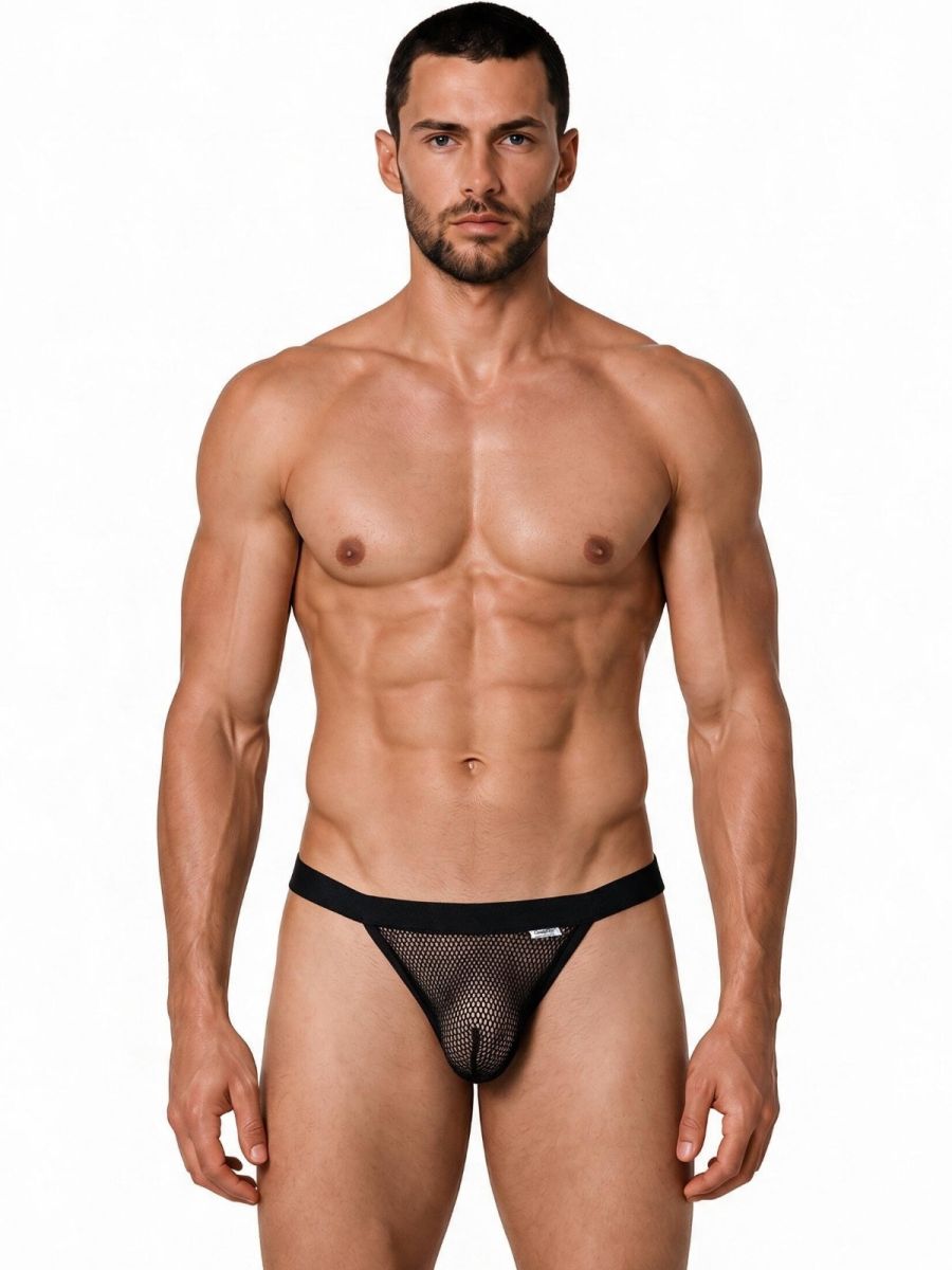 CandyMan 99933 Men's Underwear Seductive Mesh Bikini Color Black Mesh