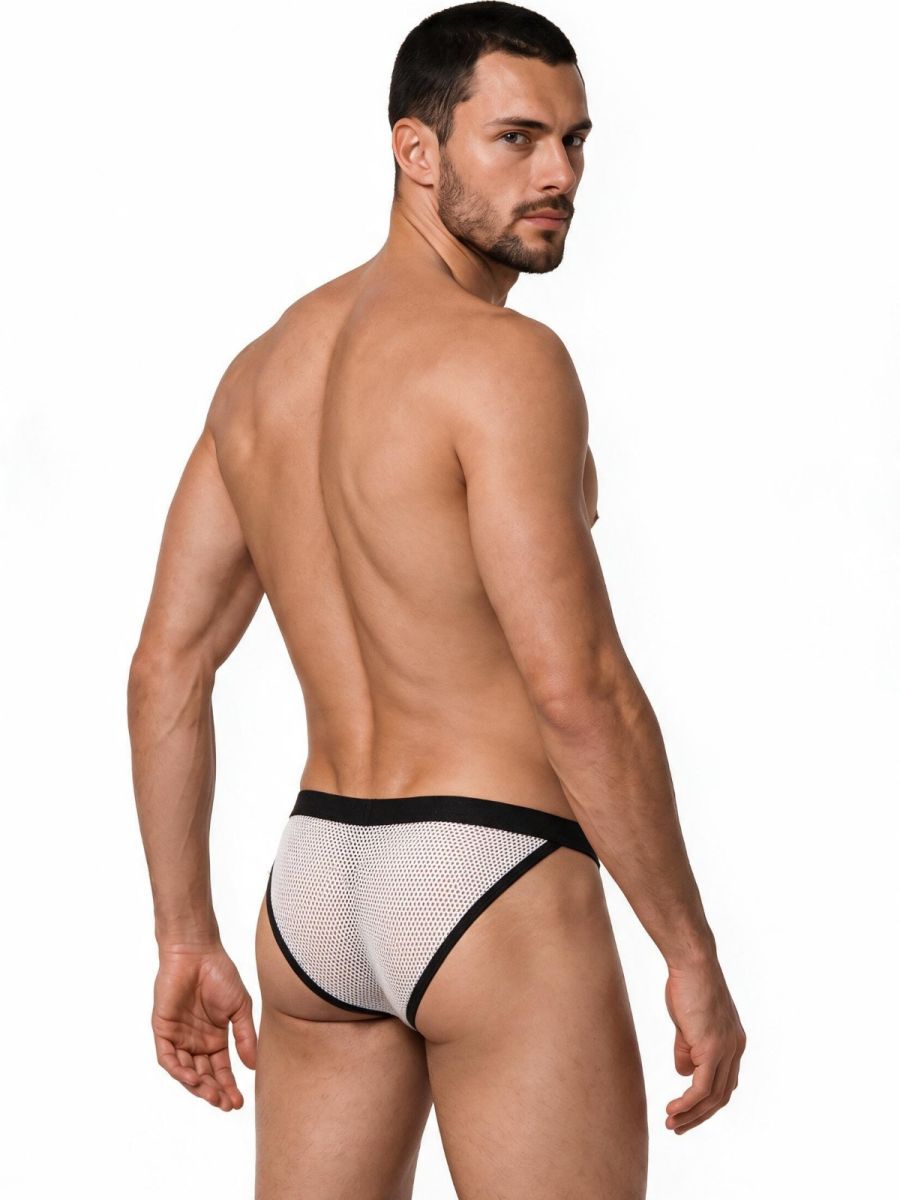 CandyMan 99933 Men's Underwear Seductive Mesh Bikini Color White Mesh