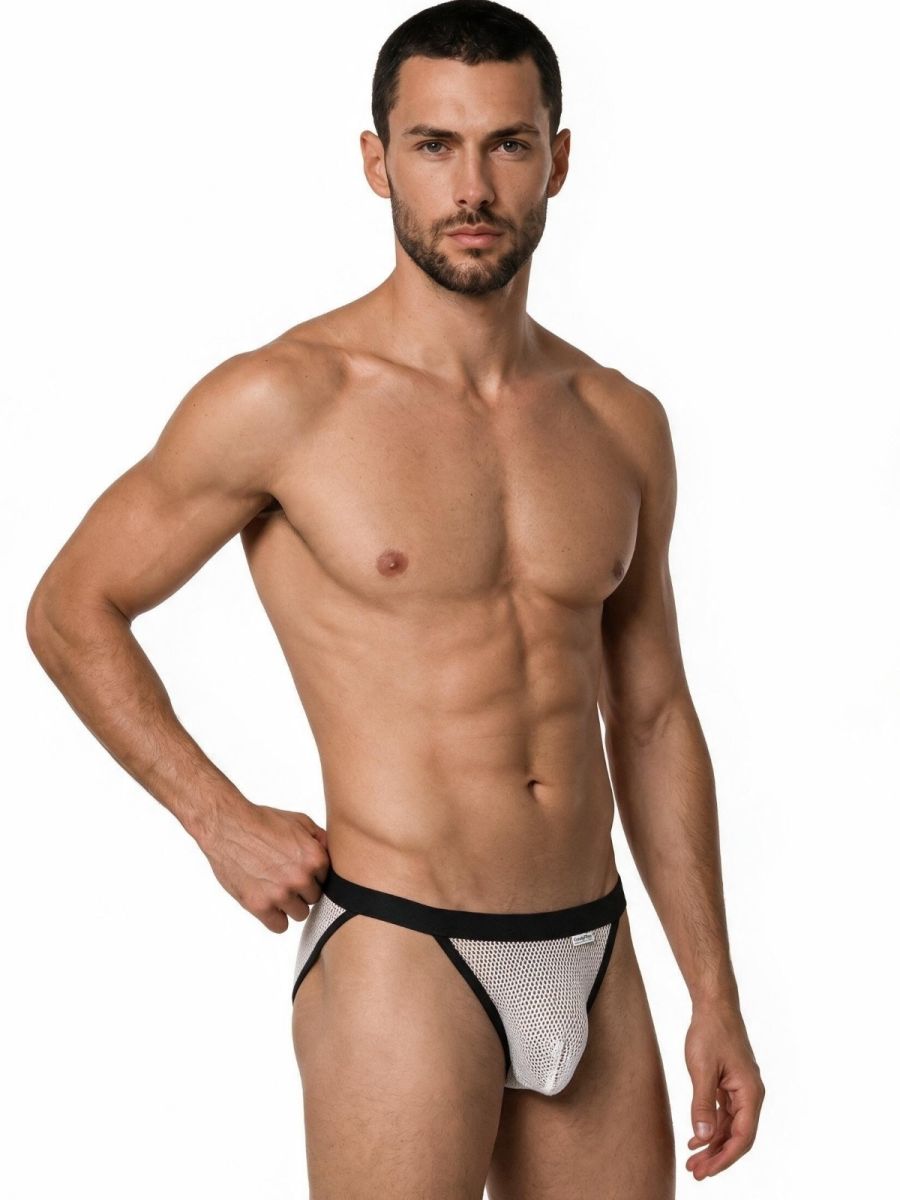 CandyMan 99933 Men's Underwear Seductive Mesh Bikini Color White Mesh