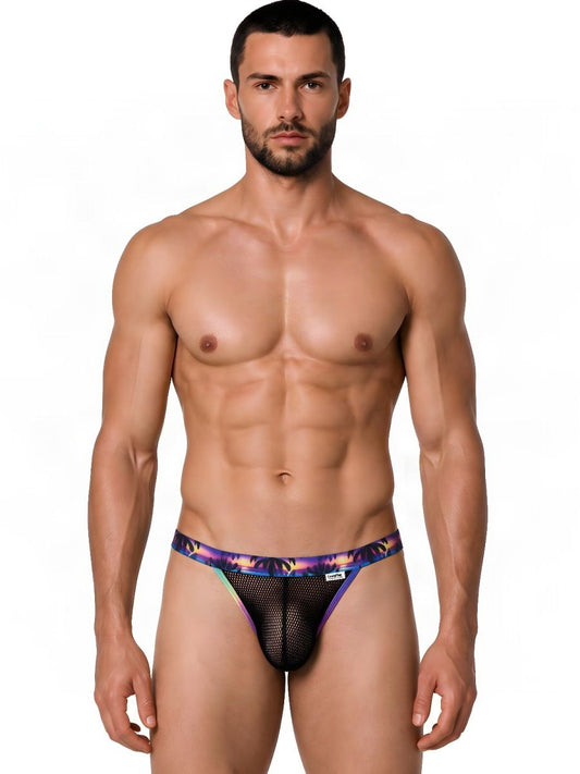 CandyMan 99935 Men's Underwear Tropical Mesh Low Rise Briefs Color Black
