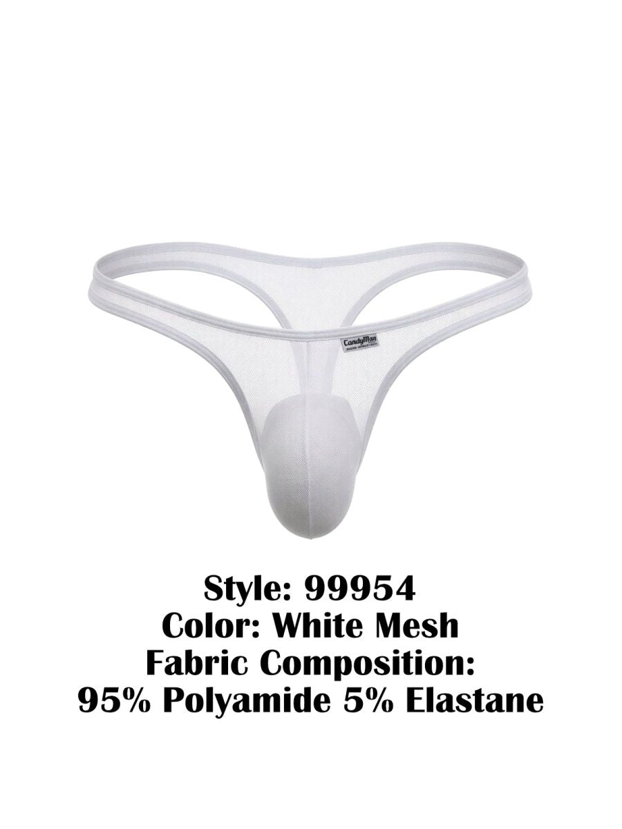 CandyMan 99954 Men's Underwear Sheer Mesh Thongs Color White Mesh