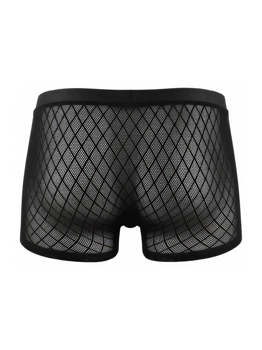 CandyMan 99962 Men's Underwear Sheer Geometric Mesh Boxer Briefs Color Black