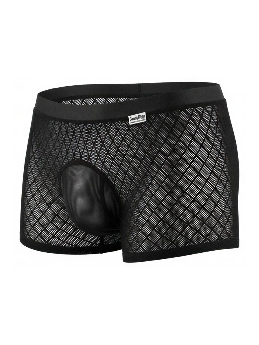 CandyMan 99962 Men's Underwear Sheer Geometric Mesh Boxer Briefs Color Black