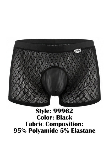 CandyMan 99962 Men's Underwear Sheer Geometric Mesh Boxer Briefs Color Black