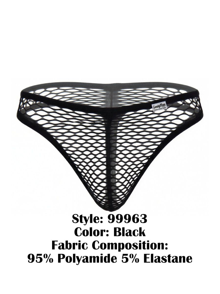 CandyMan 99963 Men's Underwear Fishnet Breathable Thong Color Black