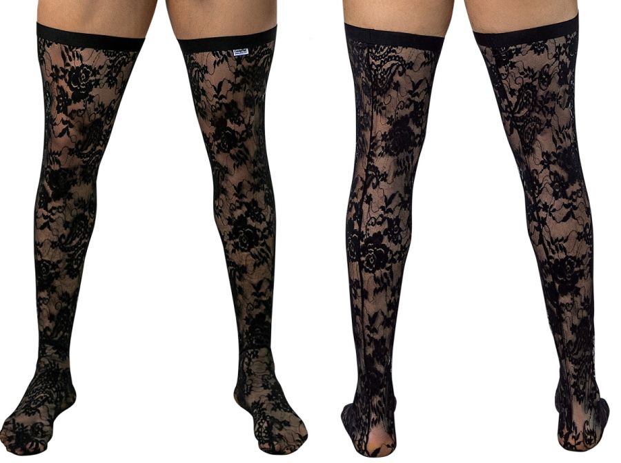 CandyMan 99968 Men's Underwear Seductive Lace Thigh Highs Color Black