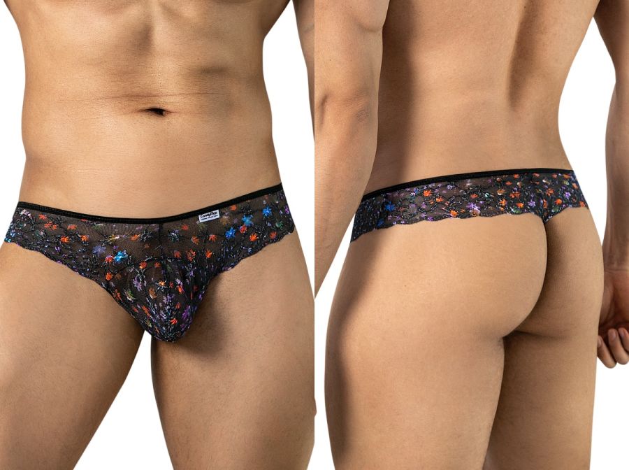 Black Printed Mesh Thong - view 1