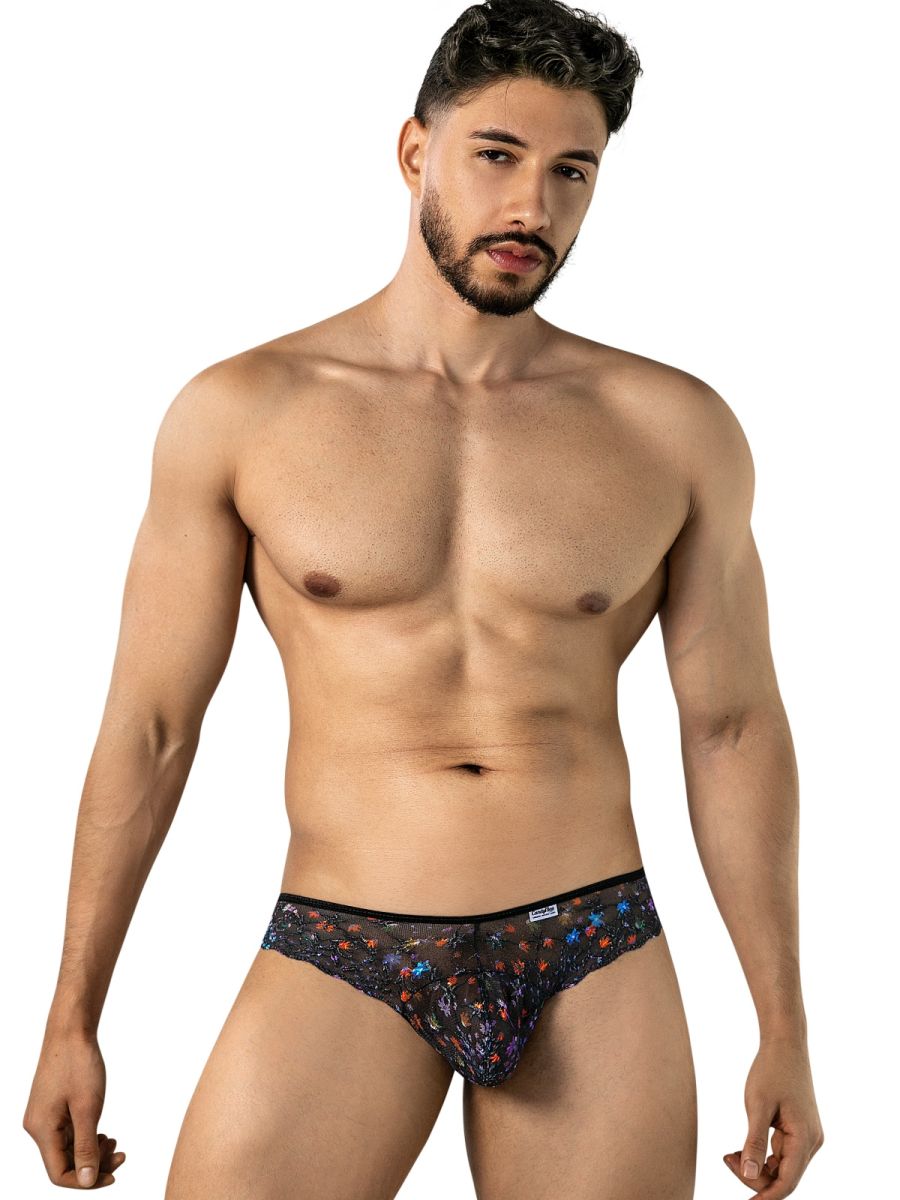 Black Printed Mesh Thong - view 2