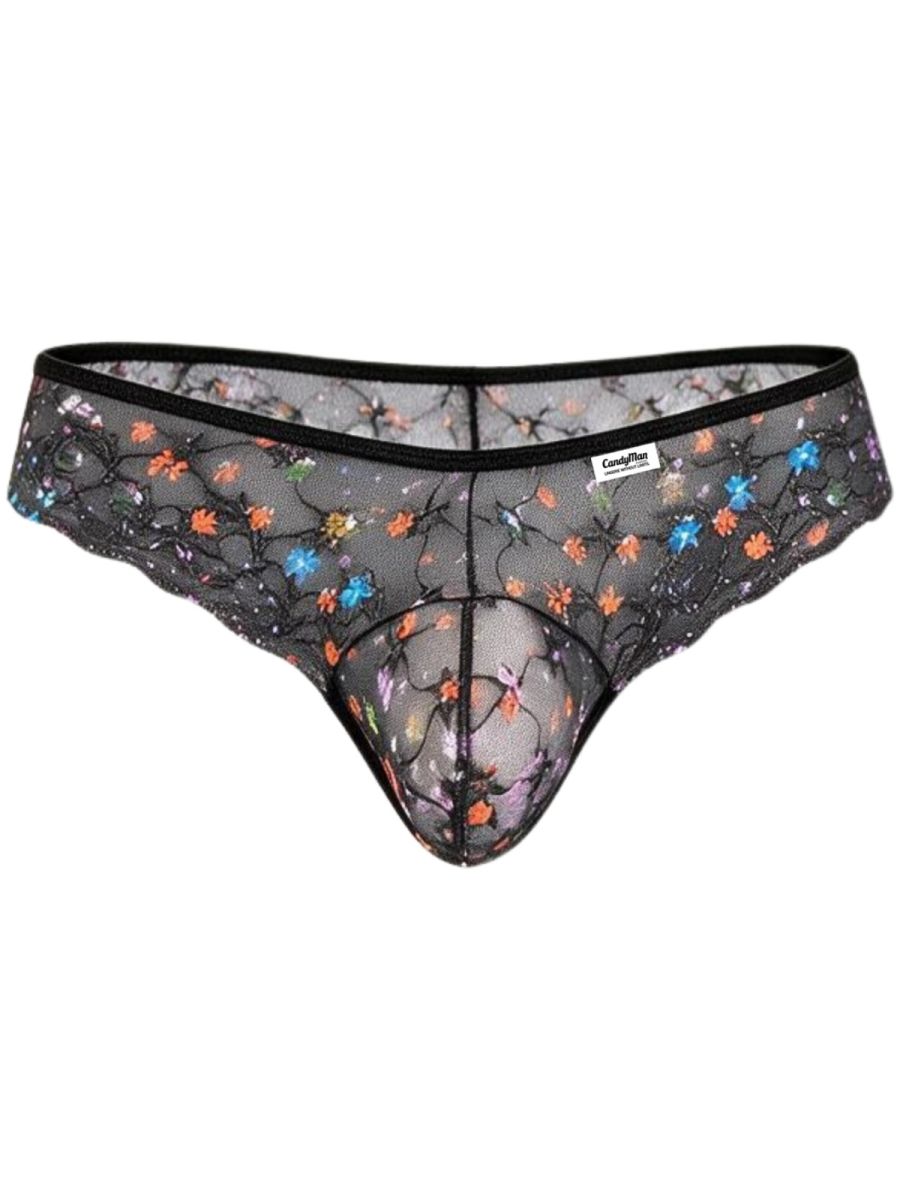 Black Printed Mesh Thong - view 5