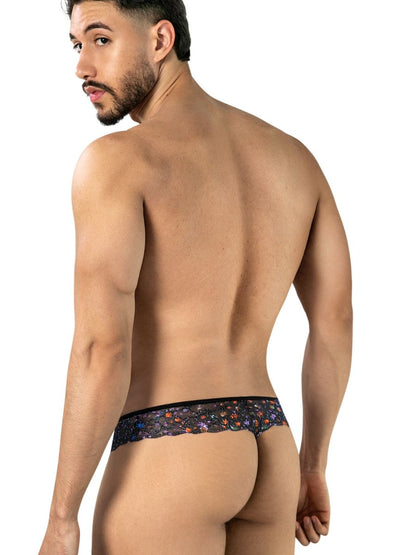 Black Printed Mesh Thong - view 3