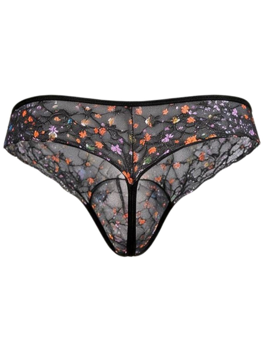 Black Printed Mesh Thong - view 6