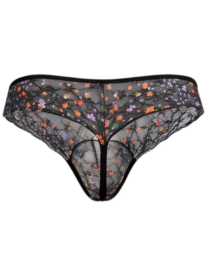 Black Printed Mesh Thong - view 6