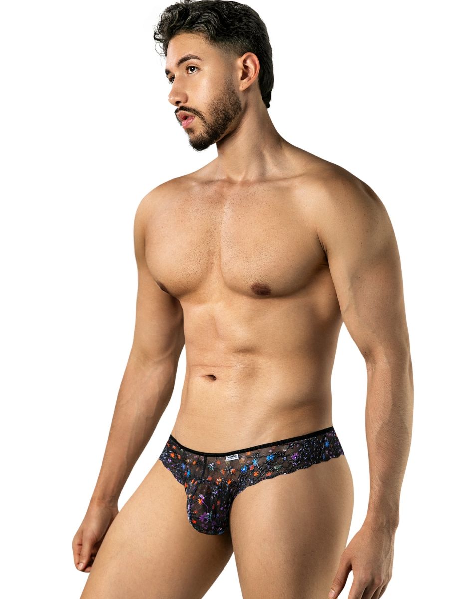 Black Printed Mesh Thong - view 4