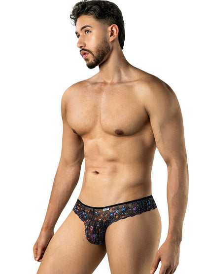 Black Printed Mesh Thong - view 4